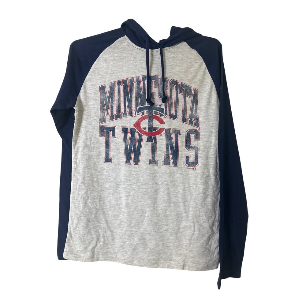 Minnesota Twins men's ash hooded long sleeve t-shirt S 4